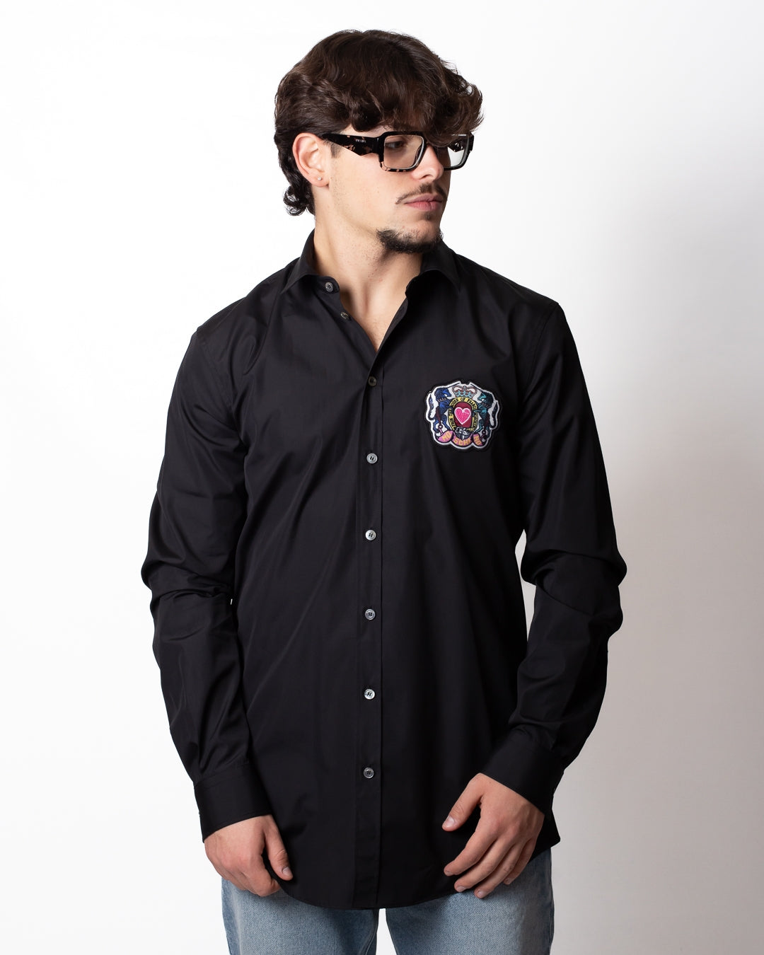 Camicia Moschino con patch logata