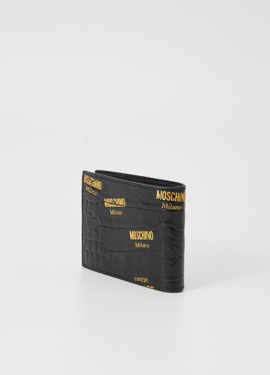 Portafoglio Moschino in coccodrillo con logo all-over
