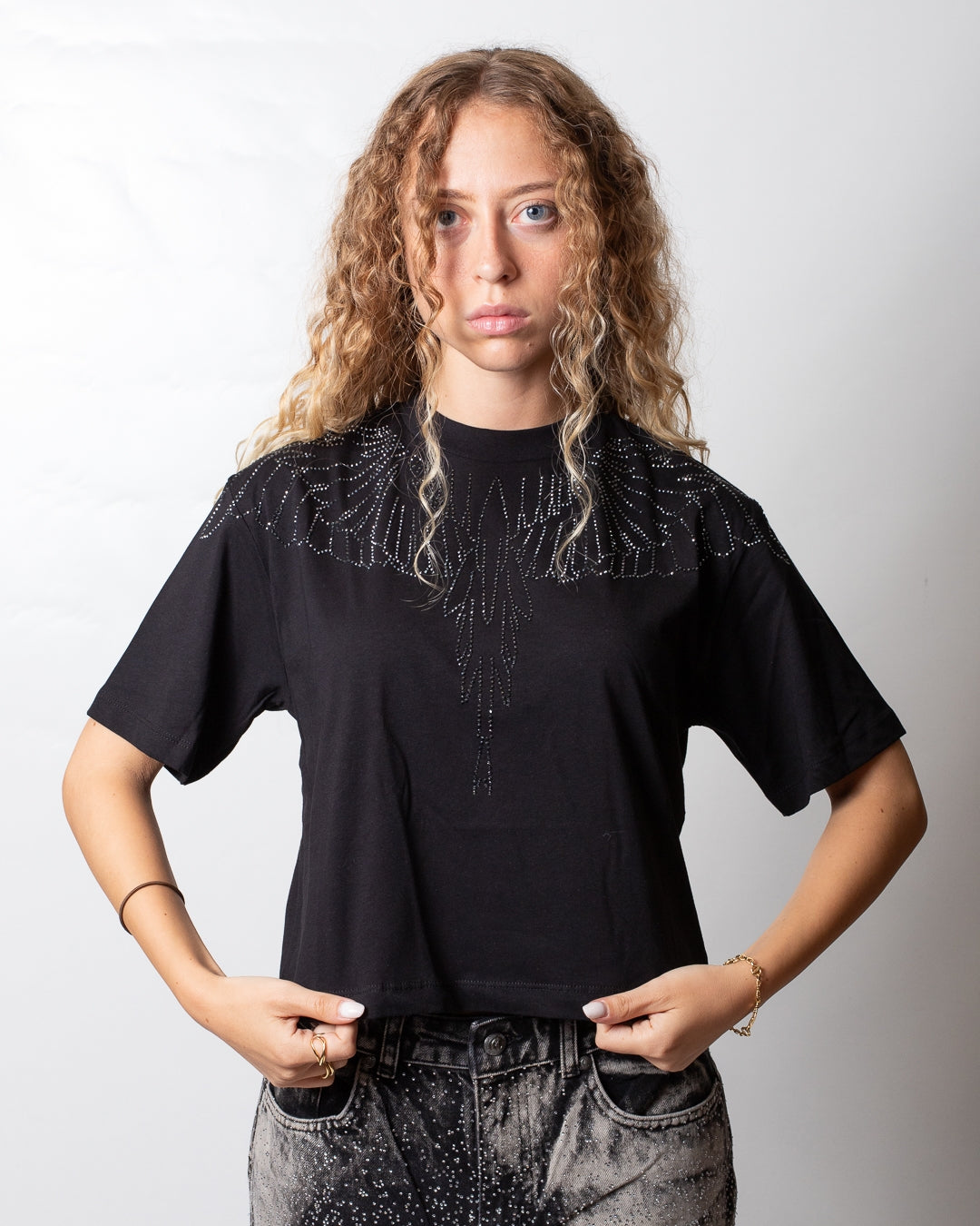 T-Shirt Marcelo Burlon cropped con strass donna