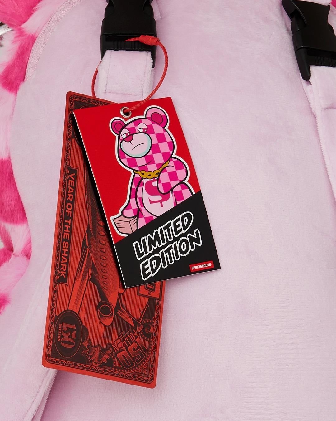 Zaino Sprayground orsetto fucsia "PINK FUR CHECK MONEYBEAR BACKPACK"