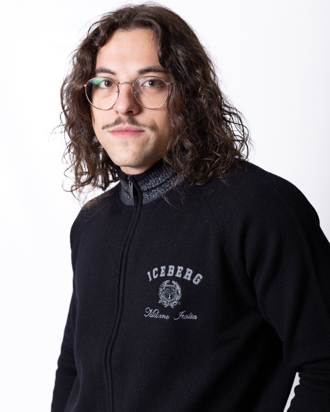 Maglia Iceberg in lana full zip con logo ricamato