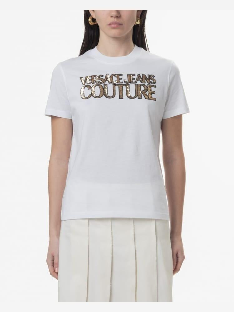 T-Shirt Versace Jeans Couture con logo in paillettes donna