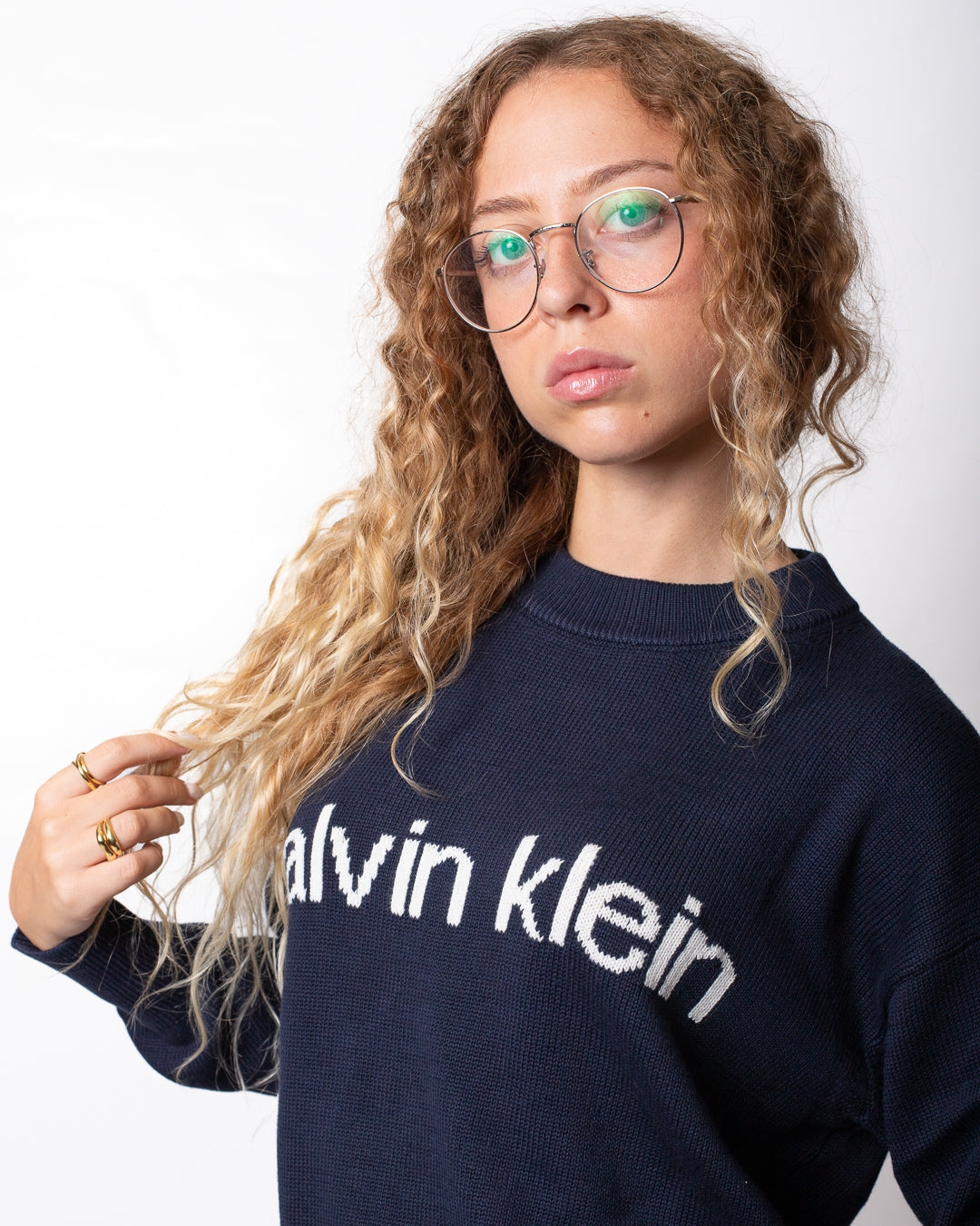 Maglia Calvin Klein Jeans girocollo con logo a contrasto donna