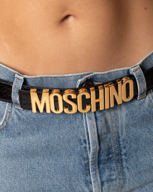 Cinta Moschino coccodrillo in pelle lucida