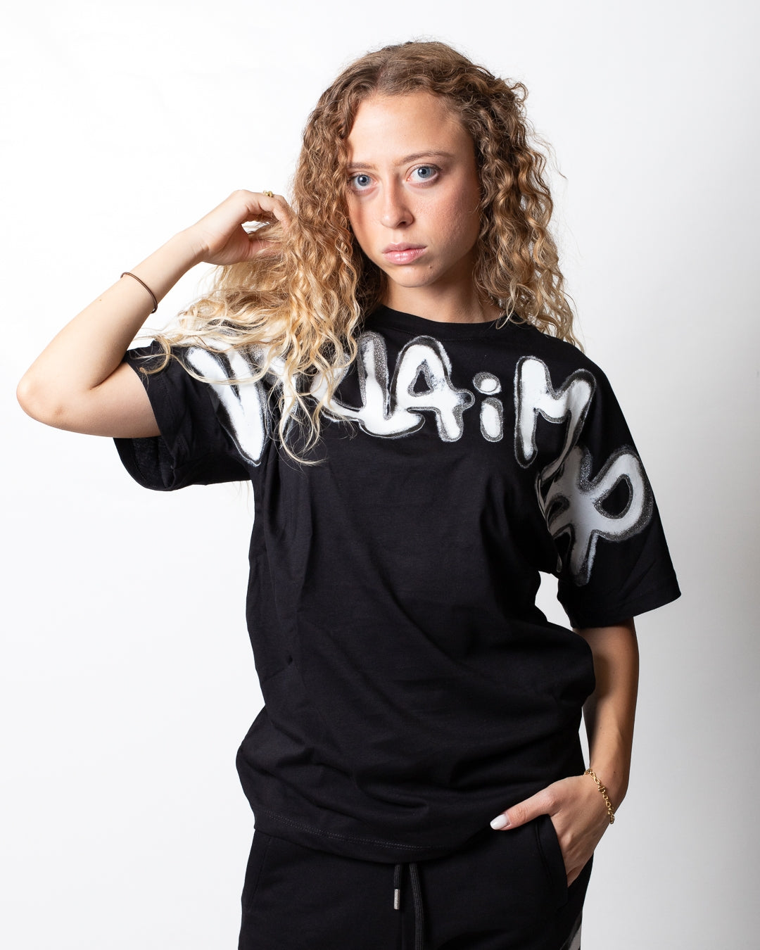 T-Shirt Disclaimer regular con logo e glitter donna