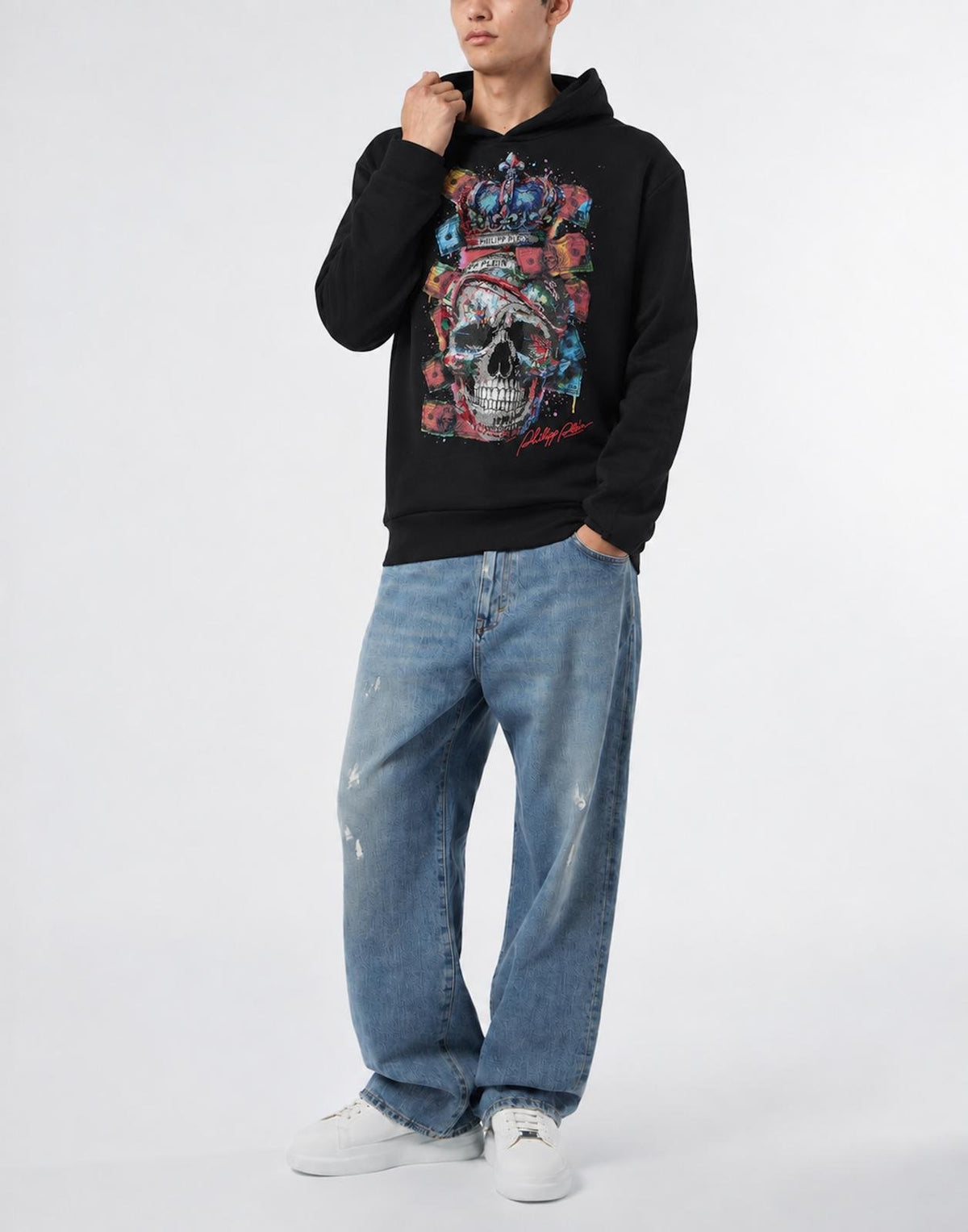Felpa Philipp Plein "Multicolor Skull Dollar" con cappuccio