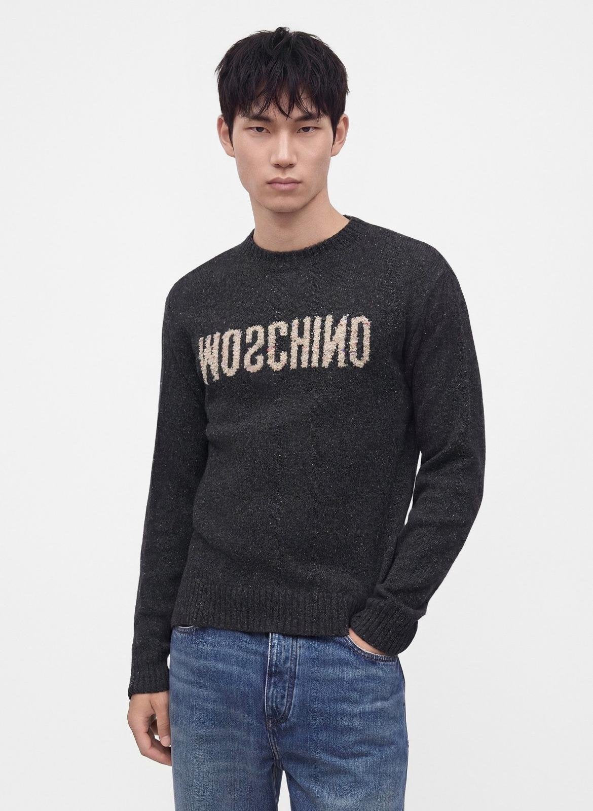 Maglia Moschino girocollo in misto lana "Logo Inside Out" uomo