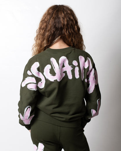 Felpa Disclaimer girocollo con glitter e logo stampato donna