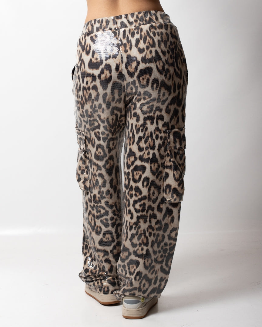Pantalone Disclaimer cargo con paillettes all-over donna