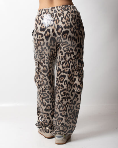 Pantalone Disclaimer cargo con paillettes all-over donna