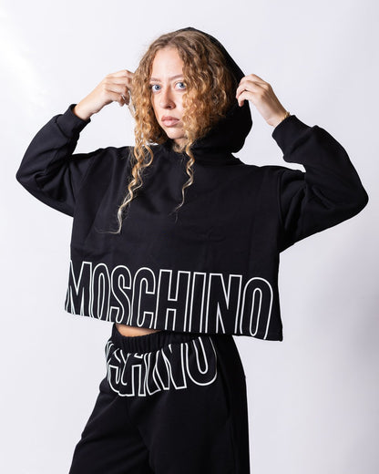 Felpa Moschino Active con cappuccio e grafica logo sul fondo
