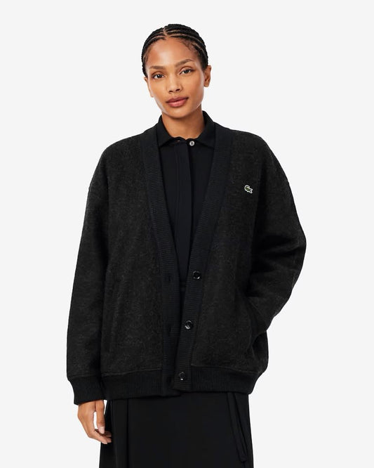 Cardigan Lacoste in lana con logo ricamato