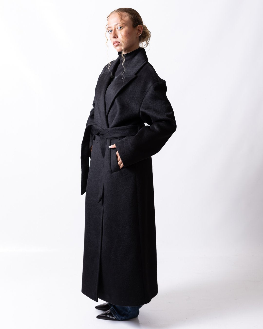 Cappotto Twinset Actitude doppiopetto in misto lana con cintura donna