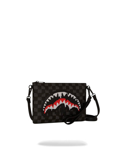 Pochette Sprayground nero dripping sharks in paris crossover clutch con tracolla
