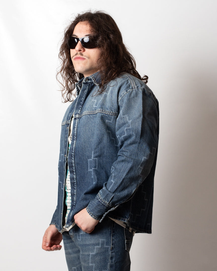 Camicia Marcelo Burlon in jeans "Logomania" uomo