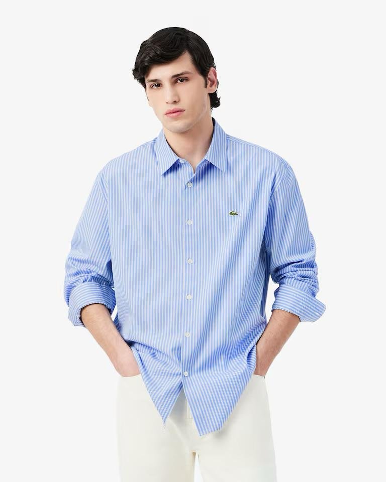 Camicia Lacoste candy stripe con iconico logo ricamato