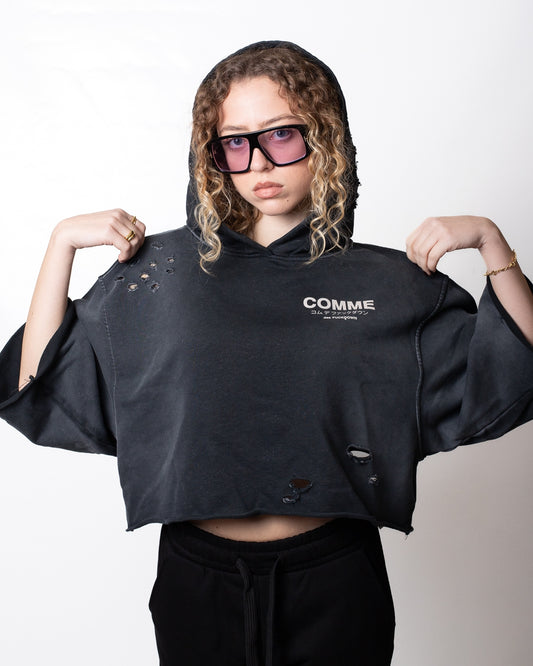 Felpa Comme des Fuckdown cropped con cappuccio e tagli donna