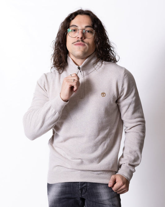 Maglia Timberland in lana mezza zip con logo ricamato