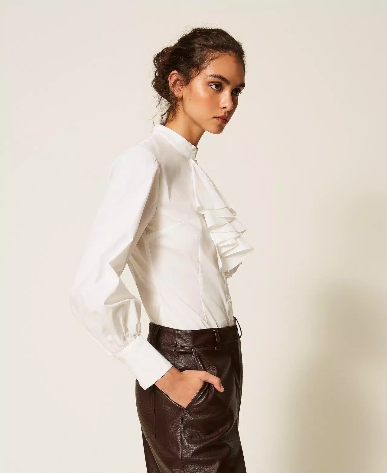 Camicia Twinset Actitude in popeline con volant donna