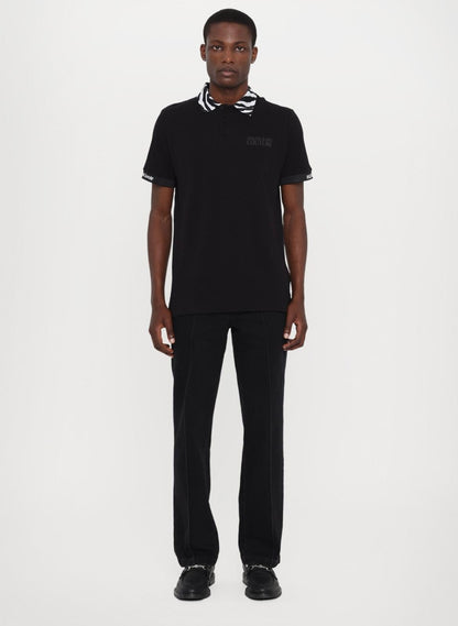 Polo Versace Jeans Couture in pique con logo sul petto e colletto fantasia uomo