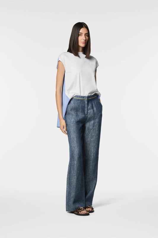 Pantalone Nenette in lino effetto denim donna