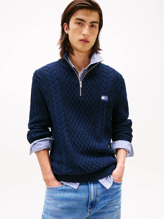 Maglia Tommy Jeans mezza zip con ricami intrecciati uomo
