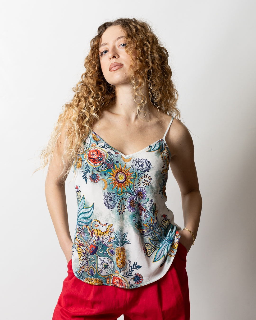 Top Just Cavalli effetto crepe "Tropical Garden" donna