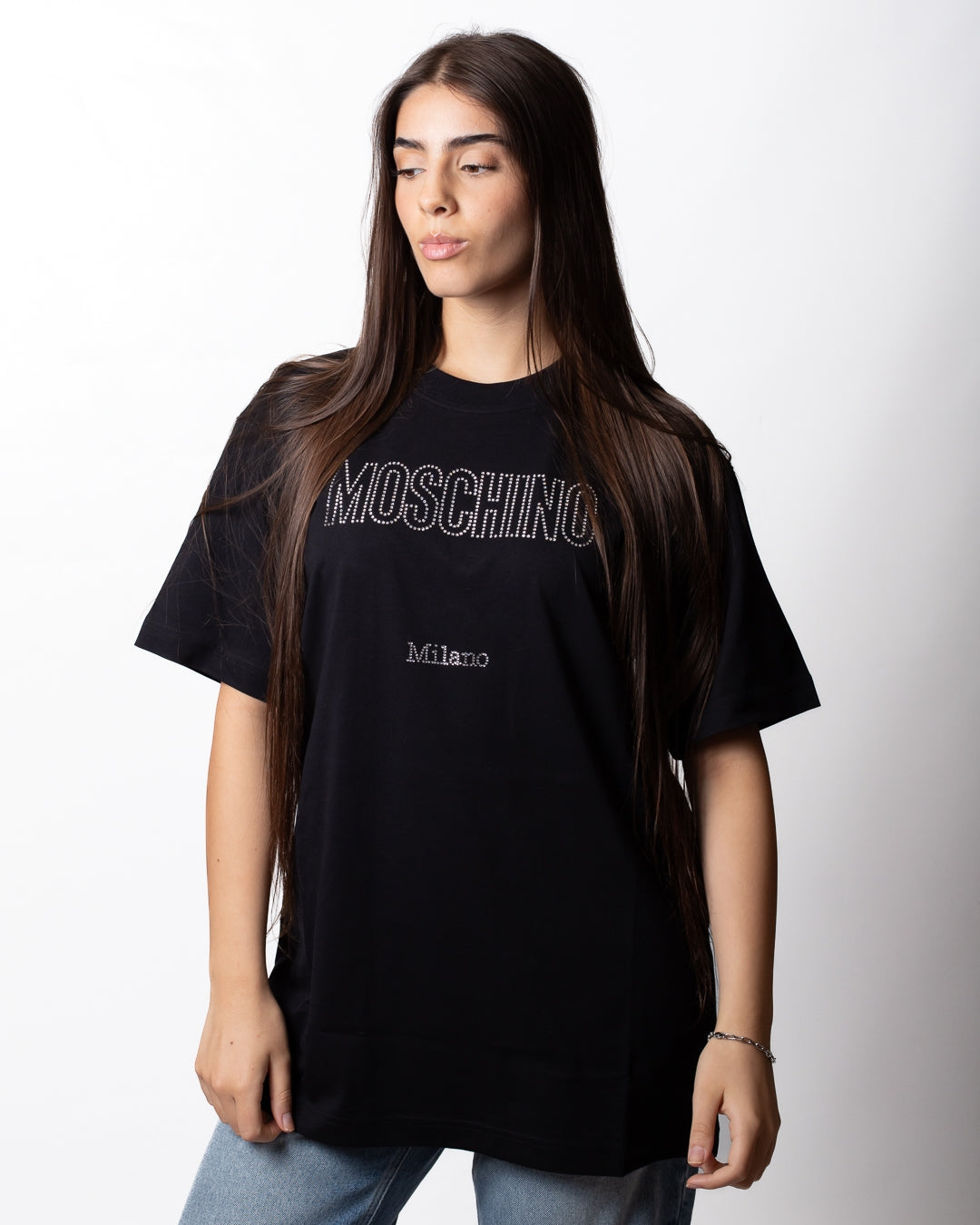 T-Shirt Moschino con logo strass