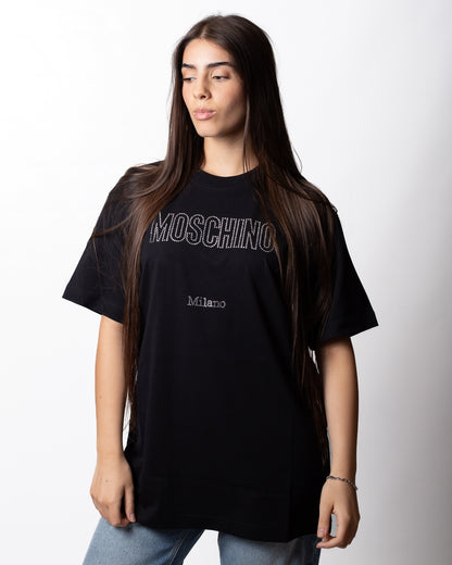 T-Shirt Moschino con logo strass
