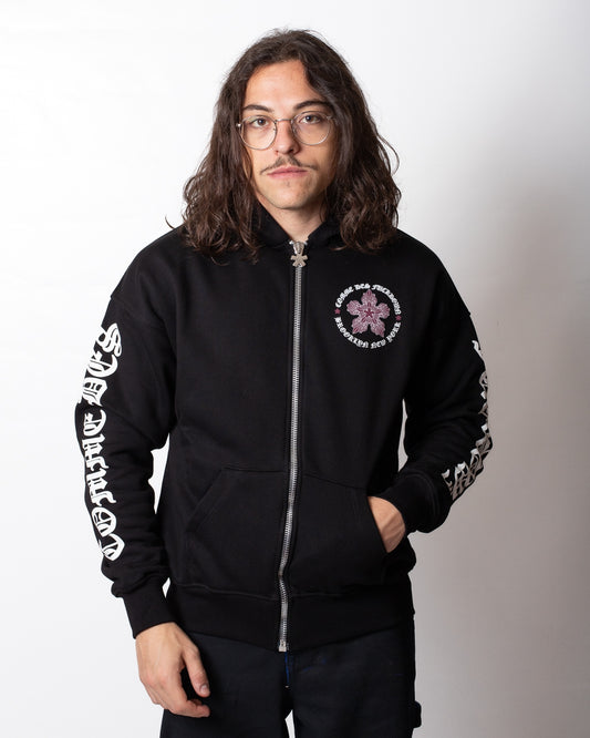 Felpa Comme des Fuckdown fullzip con cappuccio e stampa gothic uomo