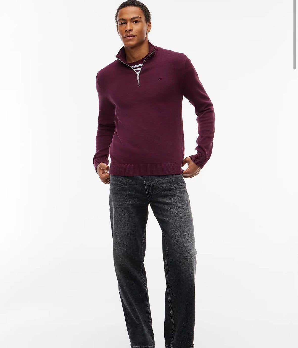 Maglia Tommy Jeans mezza zip con bandierina ricamata