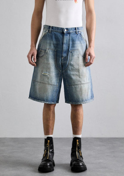 Bermuda Moschino in denim blu con tasconi e dettagli uomo