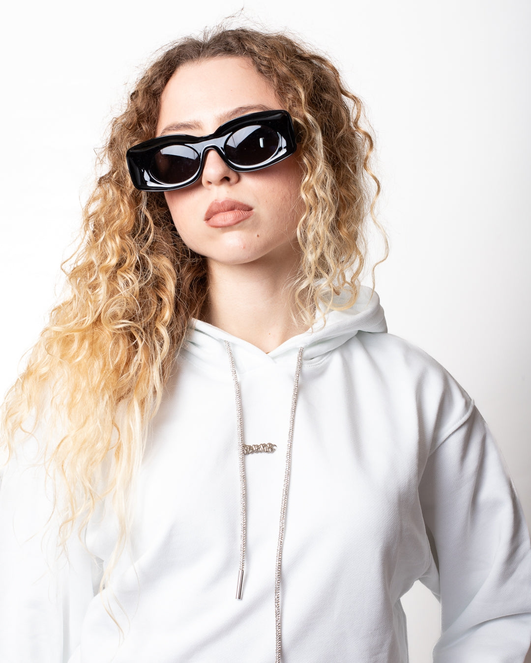 Felpa Disclaimer cropped con coulisse brillantinata donna