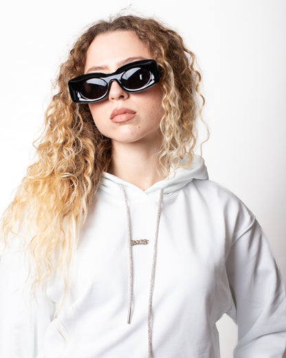Felpa Disclaimer cropped con coulisse brillantinata donna