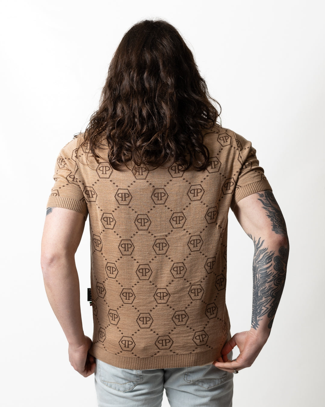 Polo Philipp Plein in misto lana "Jacquard Monogram" uomo
