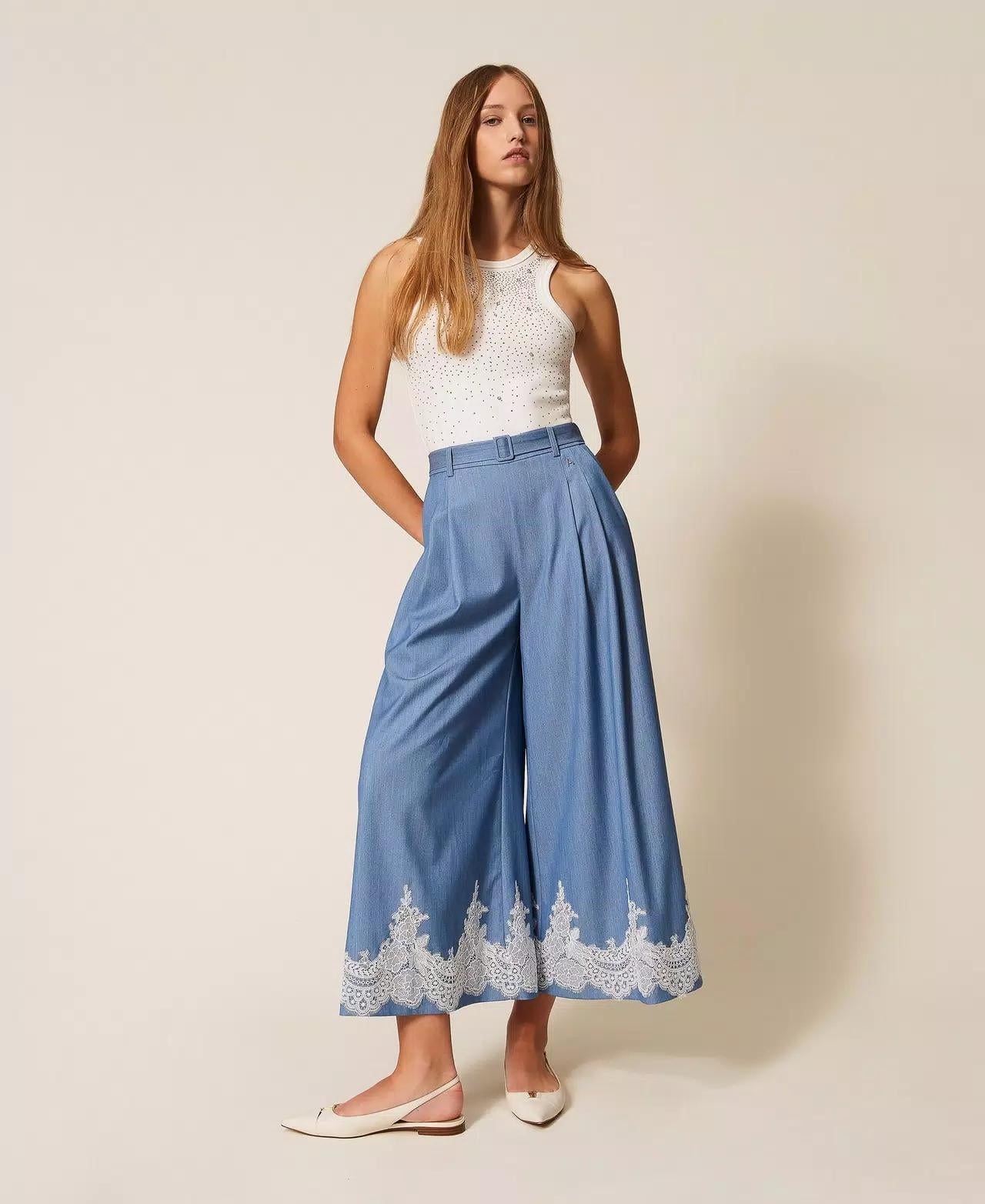 Canotta Twinset Actitude in costina e strass donna