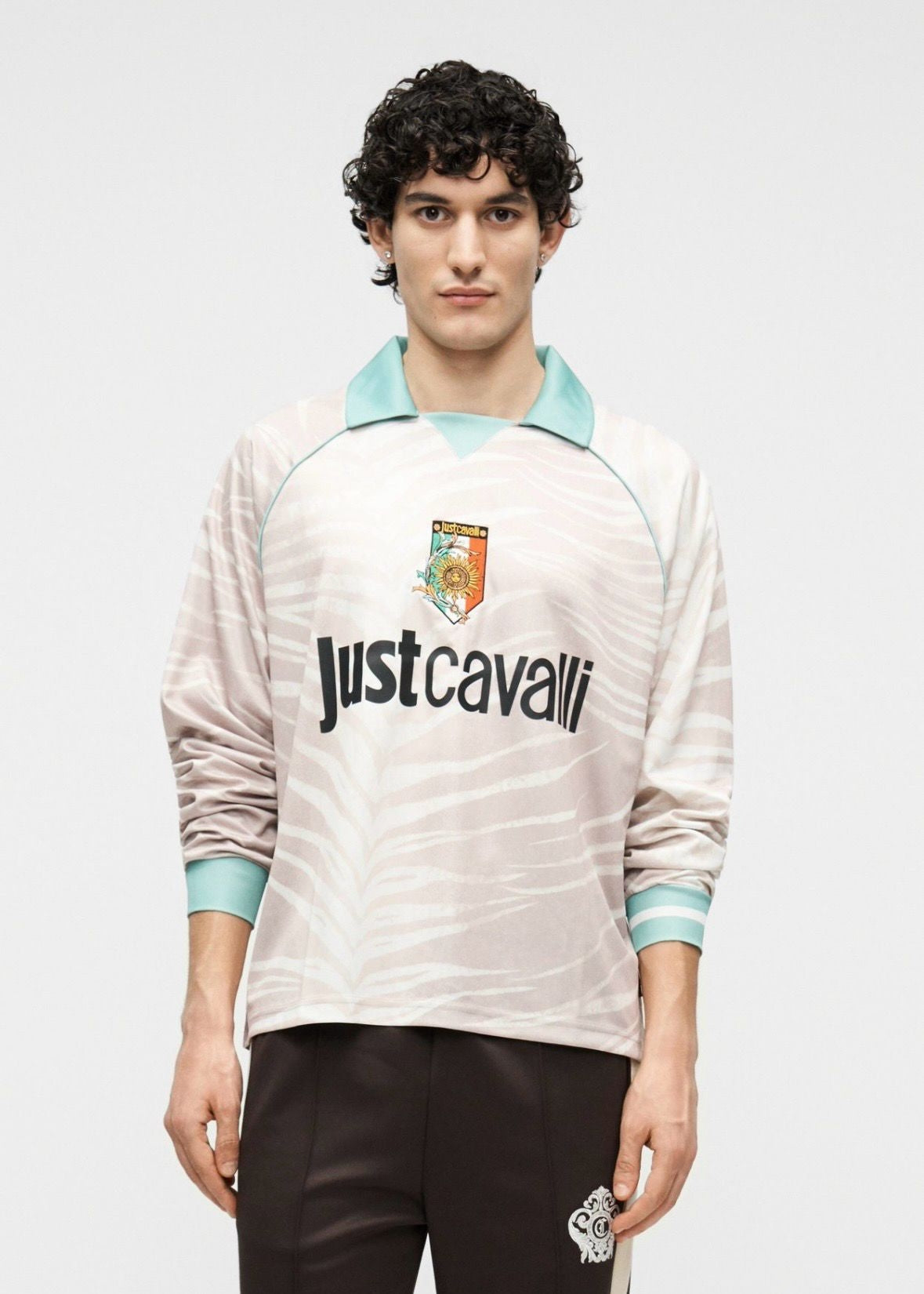 Polo Just Cavalli manica lunga con stampa e logo ricamato, long sleeve