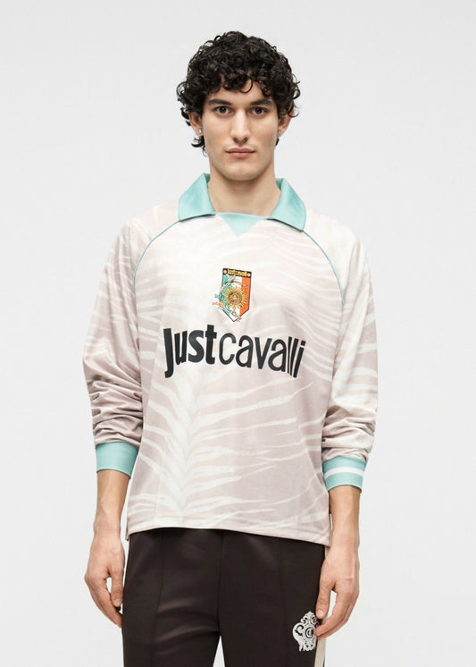 Polo Just Cavalli manica lunga con stampa e logo ricamato, long sleeve