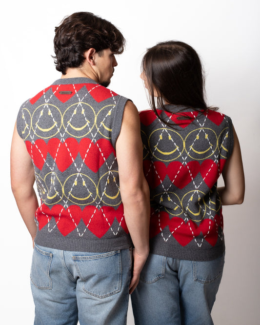 Gilet Moschino "Smiley Capsule" girocollo con ricami all-over