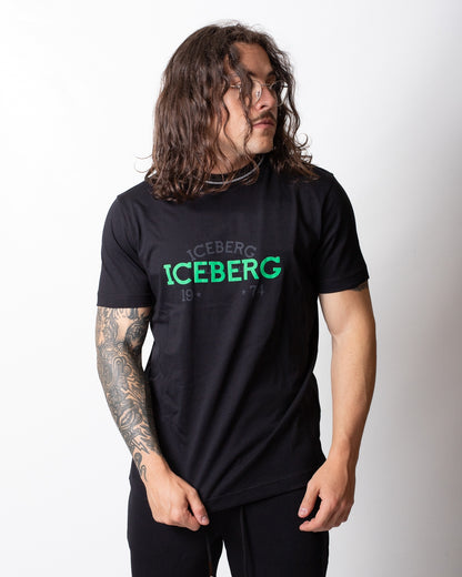 T-Shirt Iceberg con collo in maglia e stampa uomo