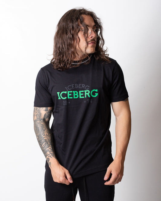 T-Shirt Iceberg con collo in maglia e stampa uomo