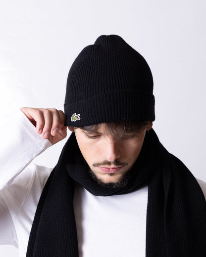 Sciarpa e cappello Lacoste in misto lana con costine