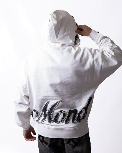 Felpa Richmond X con cappuccio e logo "Richmond" in denim effetto taglio vivo