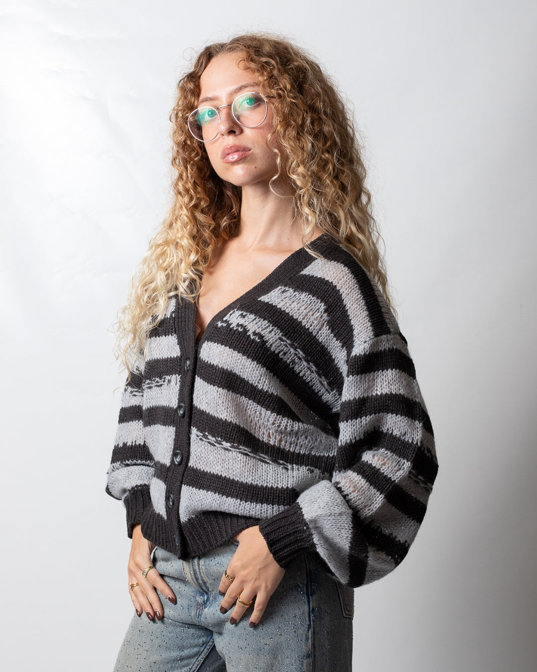 Cardigan Twinset Actitude a strisce donna