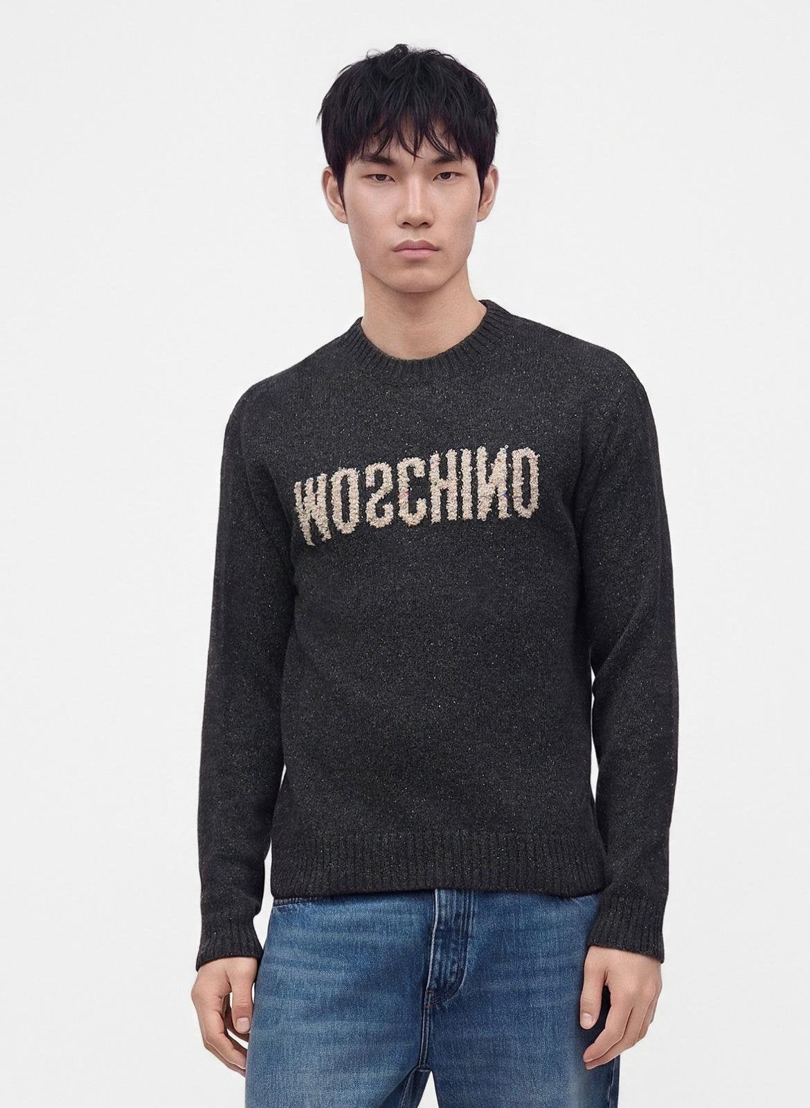 Maglia Moschino girocollo in misto lana "Logo Inside Out" uomo