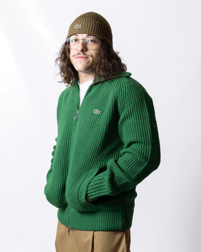 Maglia Lacoste fullzip a collo alto in lana con costine uomo