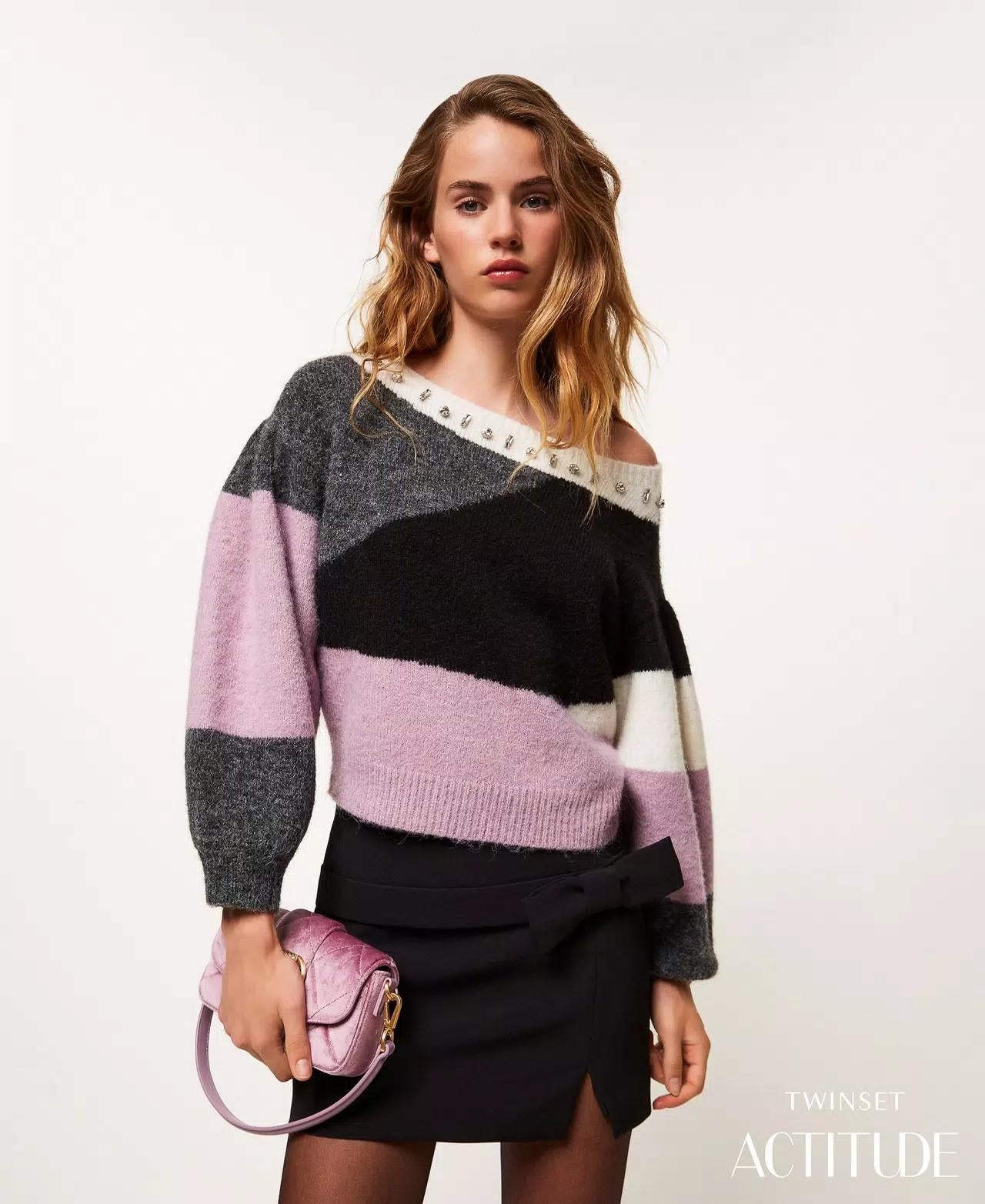 Maglia Twinset Actitude girocollo con gioielli donna