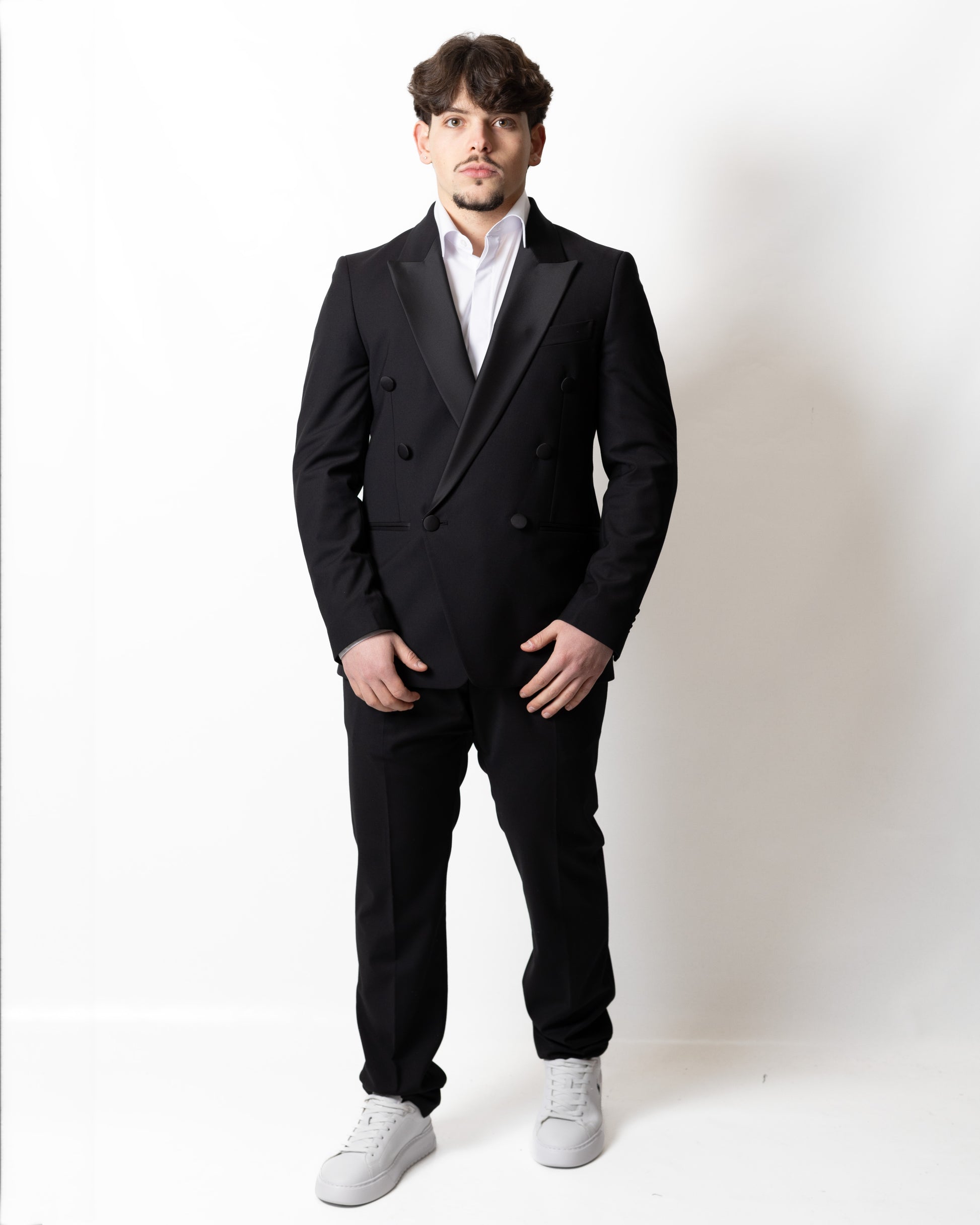 Abito Daniele Alessandrini "Sartoria" doppiopetto con collo satin uomo