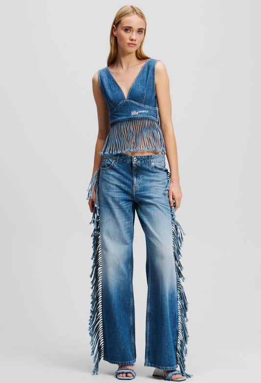 Jeans Karl Lagerfeld Jeans mid rase relaxed con frange donna