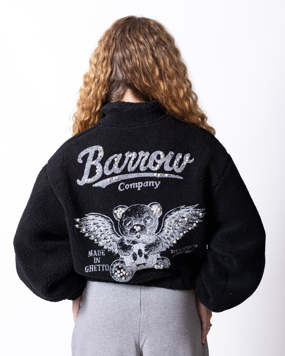 Giubbotto Barrow effetto "Teddy" con maxy grafica di perline e strass